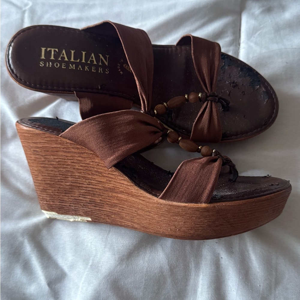 Italian Shoemakers Chocolate Brown Wedge Sandals